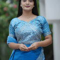 Sky Blue Georgette Saree with Embroidered Border Designer Blouse