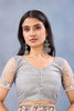 Elegant Grey Floral Embroidered Net Saree with Designer Border