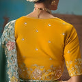 Teal Green Designer Saree with Floral Embroidery Mustard Yellow Blouse