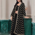Elegant Black Chinon Palazzo Suit with Embroidered Long Jacket for Party Wear