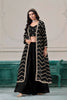 Elegant Black Chinon Palazzo Suit with Embroidered Long Jacket for Party Wear