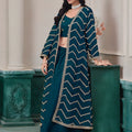 Superb Teal Blue Chinon Palazzo Suit with Embroidered Long Jacket for Party Wear