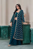 Superb Teal Blue Chinon Palazzo Suit with Embroidered Long Jacket for Party Wear