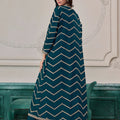 Superb Teal Blue Chinon Palazzo Suit with Embroidered Long Jacket for Party Wear