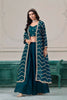 Superb Teal Blue Chinon Palazzo Suit with Embroidered Long Jacket for Party Wear