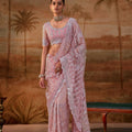 Beautiful Pink Net Designer Saree Heavy Embroidery Work for Women
