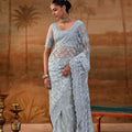 Traditional Ice Blue Net Designer Saree Heavy Embroidery Work for Women