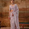 Amazing Lavender Net Designer Saree Heavy Embroidery Work for Women