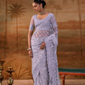 Luxury Purple Net Saree Heavy Embroidery for Women