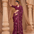 Luxury Wine Georgette Saree Heavy Embroidery Work for Women