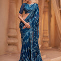 Royal Blue Georgette Saree Heavy Embroidery Work for Women