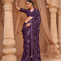 Stunning Purple Georgette Saree Heavy Embroidery Work for Women