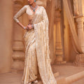 Designer Beige Georgette Saree Heavy Embroidery Work for Women