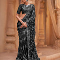 Premium Black Georgette Saree Heavy Embroidery Work for Women