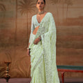 Graceful Pista Green Premium Georgette Saree Sequin Embroidery Work for Women