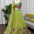 Premium Lime Green Organza Floral Embroidered Lehenga Choli with Dupatta