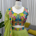 Premium Lime Green Organza Floral Embroidered Lehenga Choli with Dupatta