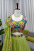 Premium Lime Green Organza Floral Embroidered Lehenga Choli with Dupatta