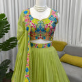 Premium Lime Green Organza Floral Embroidered Lehenga Choli with Dupatta