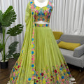 Premium Lime Green Organza Floral Embroidered Lehenga Choli with Dupatta