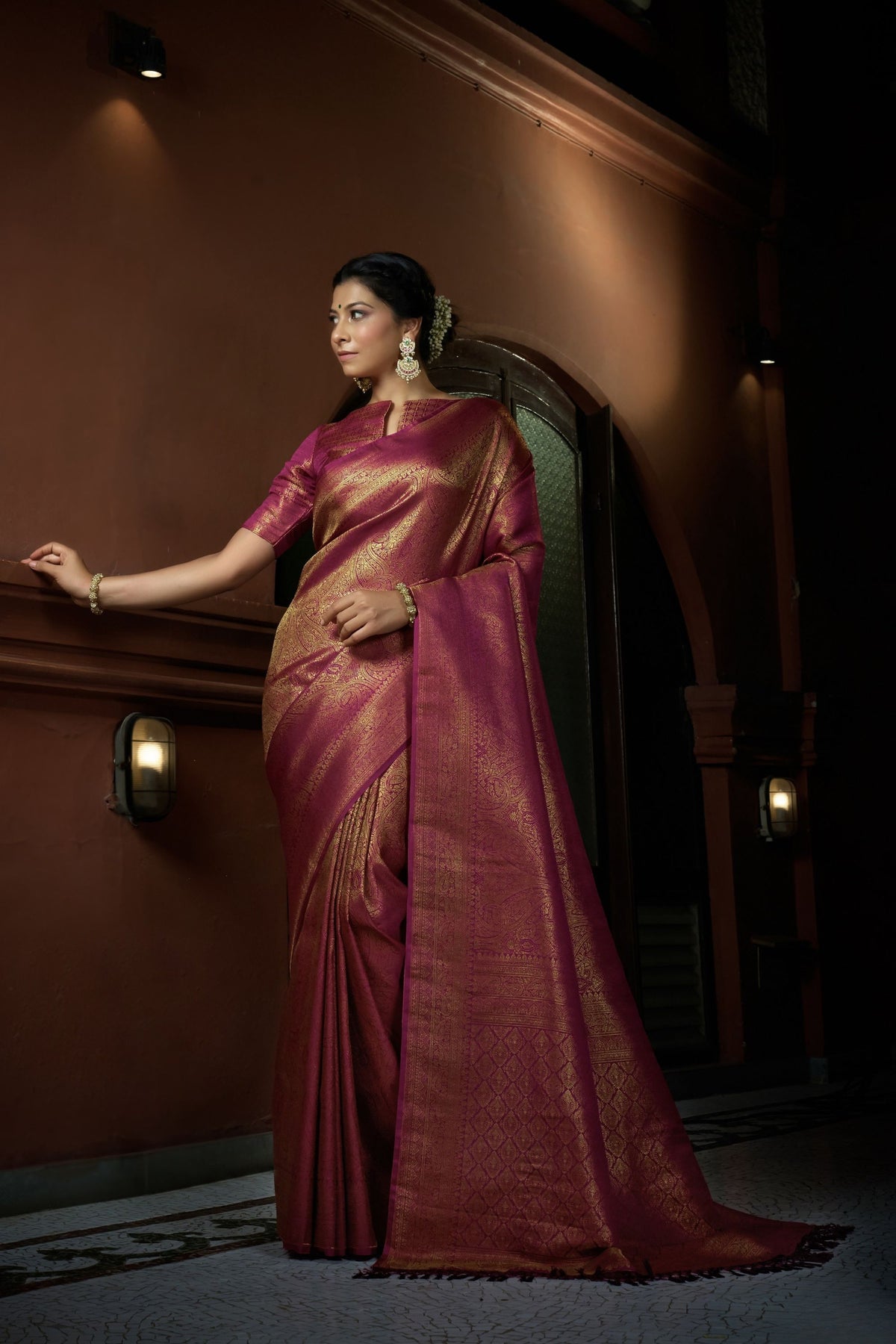 Regal Wine Pure Kanjivaram Weaving Silk Saree for Women