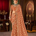 Peach Embroidered Designer Saree with Gold Matching Blouse