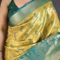 Mustard Yellow Teal Blue Kanjivaram Silk Saree Rich Zari Woven Border