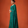 Green Sequin Embellished Georgette Saree with Scalloped Border