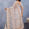 Elegant Grey Floral Embroidered Net Saree with Designer Border