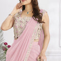 Elegant Pink Designer Saree with Floral Embroidered Blouse