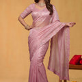 Pink Organza Silk Saree Floral Embroidered Border Designer Blouse