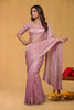 Pink Organza Silk Saree Floral Embroidered Border Designer Blouse