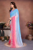 Sky Blue and Pink Georgette Saree Embroidered Border Work