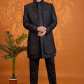 Stylish Black Indo Western Sherwani for Men with Designer Jacquard Jacket