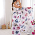 White Floral Digital Printed Linen Saree with Designer Lace Border