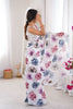 White Floral Digital Printed Linen Saree with Designer Lace Border
