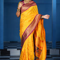 Mustard Yellow Kanjivaram Silk Saree Gold Zari Border Butti Work