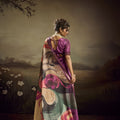 Purple Linen Silk Saree Multicolor Digital Print Designer Tassel Pallu