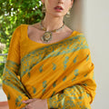 Elegant Mustard Yellow Cotton Silk Saree with Traditional Woven Border