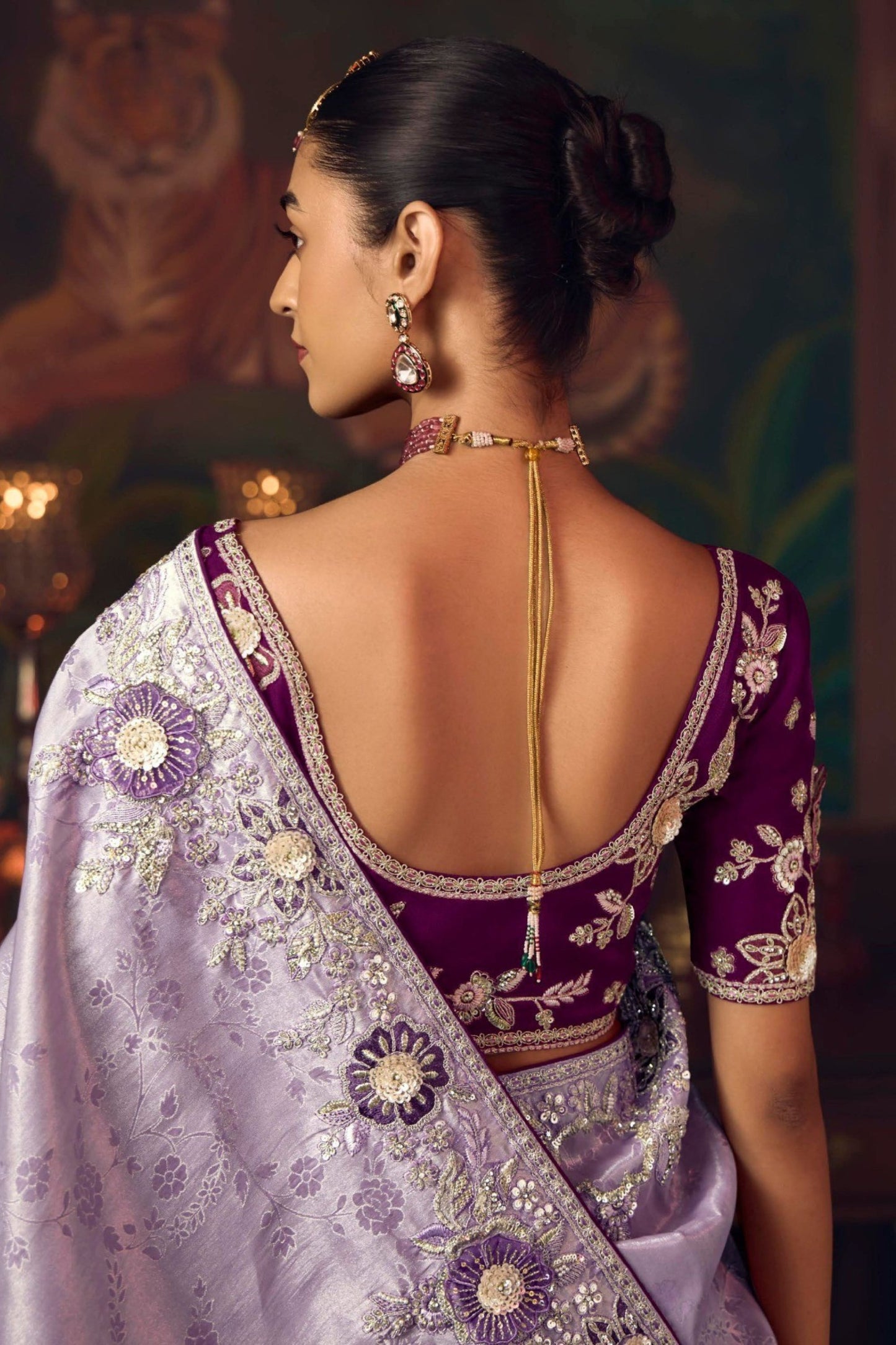 Lavender Silk Saree and Contrasting Wine Blouse
