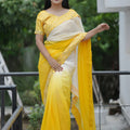 Yellow Cream Georgette Saree Embroidered Border Designer Blouse