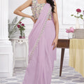 Lavender Designer Saree with Floral Embroidered Blouse