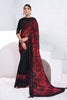 Black Red Georgette Saree with Abstract Leaf Print Pallu Designer Blouse