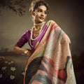 Purple Linen Silk Saree Multicolor Digital Print Designer Tassel Pallu