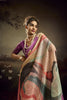 Purple Linen Silk Saree Multicolor Digital Print Designer Tassel Pallu