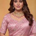 Pink Organza Silk Saree Floral Embroidered Border Designer Blouse