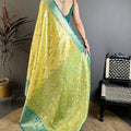 Mustard Yellow Teal Blue Kanjivaram Silk Saree Rich Zari Woven Border