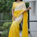 Yellow Cream Georgette Saree Embroidered Border Designer Blouse