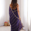 Royal Deep Purple Organza Silk Saree Golden Zari Embroidery Designer Blouse