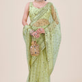 Pistachio Green Net Saree Heavy Sequins Embroidery Designer Blouse
